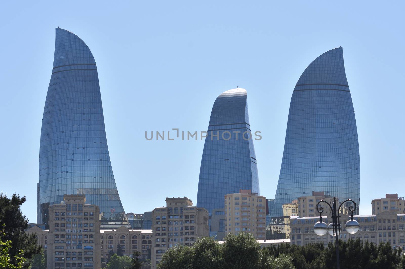 View of the Flame Tower in Baku by moviephoto