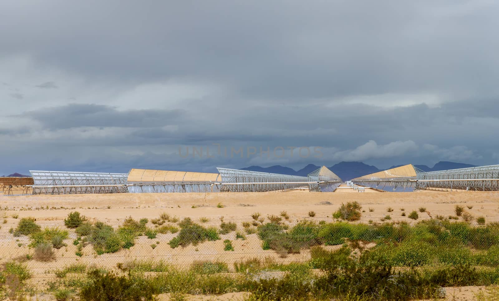 Electric station of solar water heating system from sunlight sun collectors on thermo electric station Arizona desert