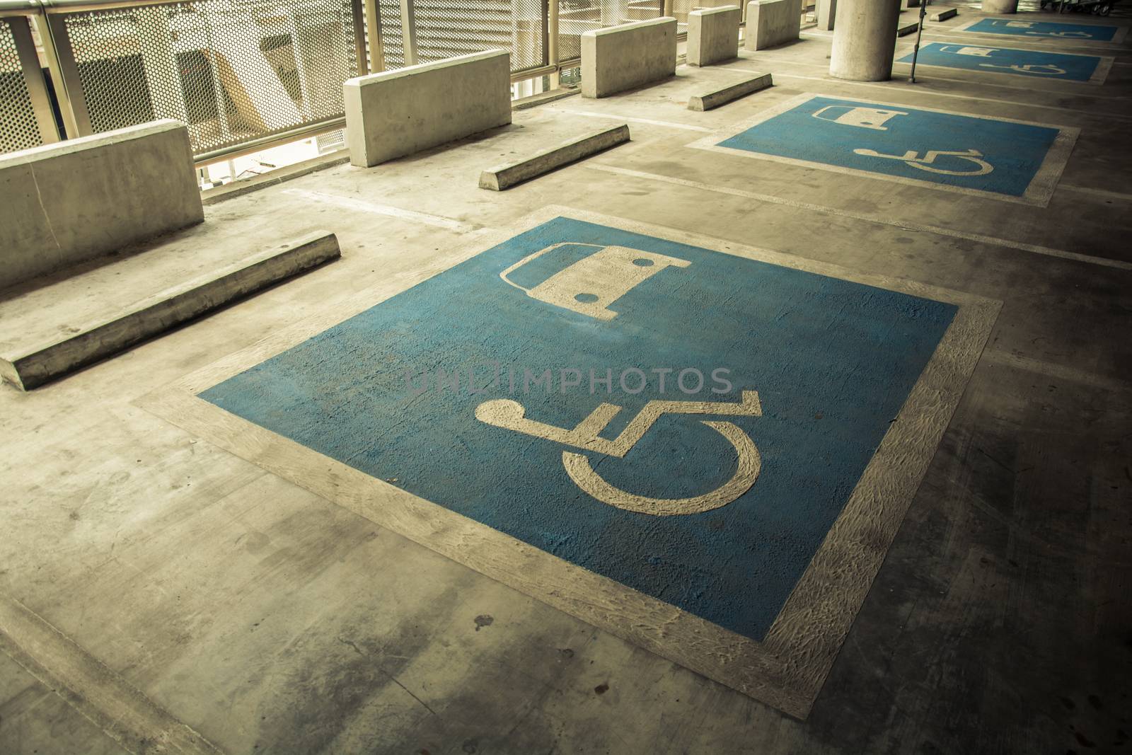 symbo cripplel Indoor disabled parking, vintage
color tone