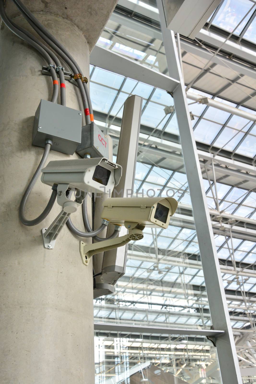 CCTV camera or surveillance operating with electric door in back