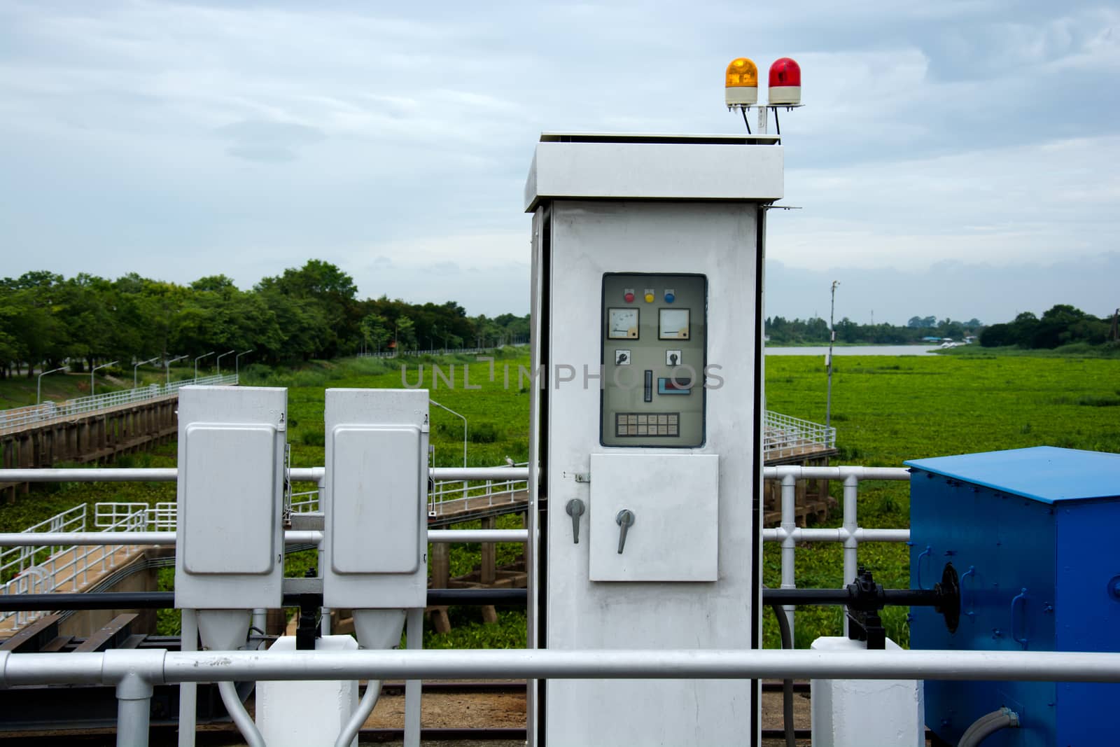 Electric control box of floodgate on the river