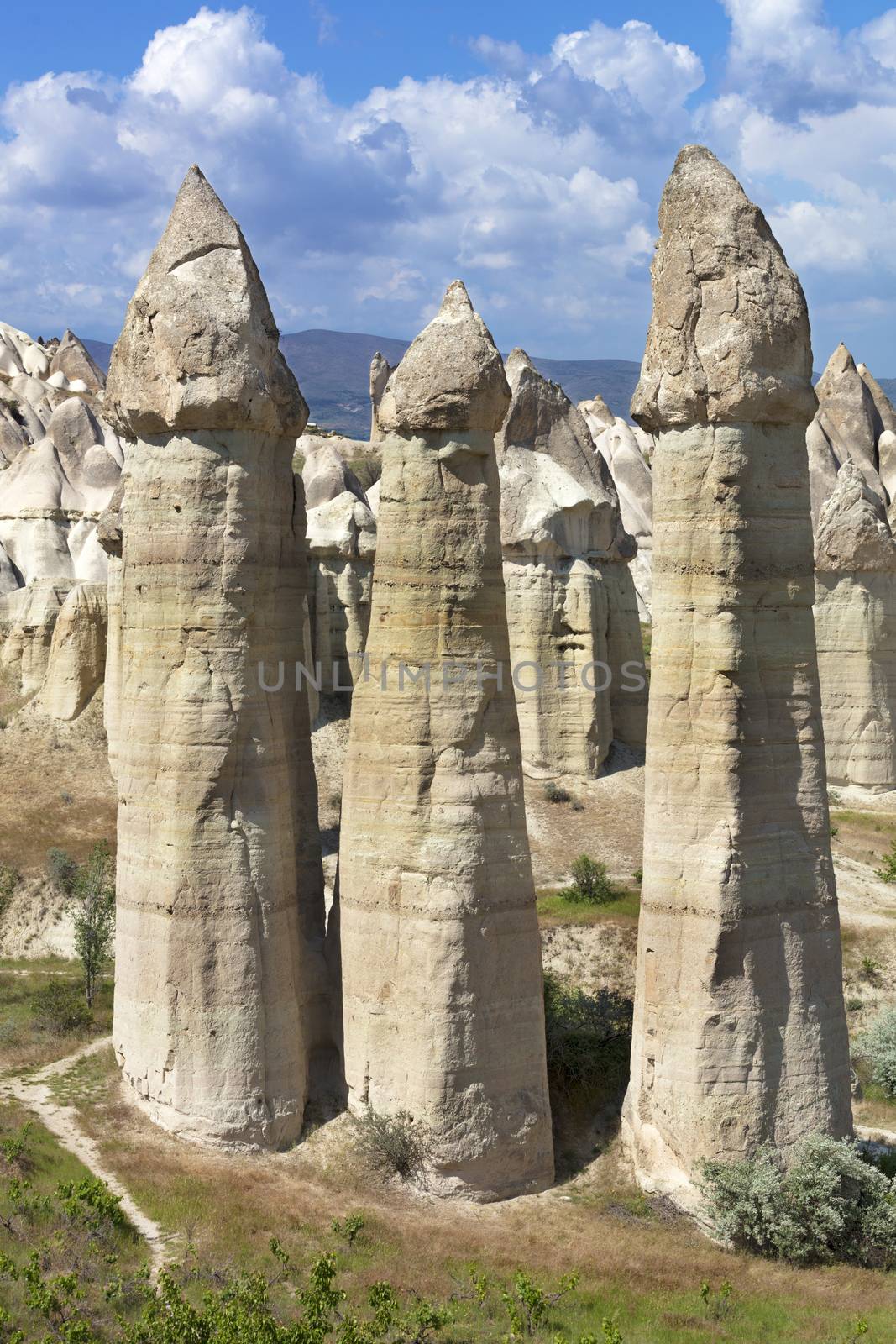 Large phallic rock formations in the Valley of Love, Cappadocia, Turkey. by Sergii