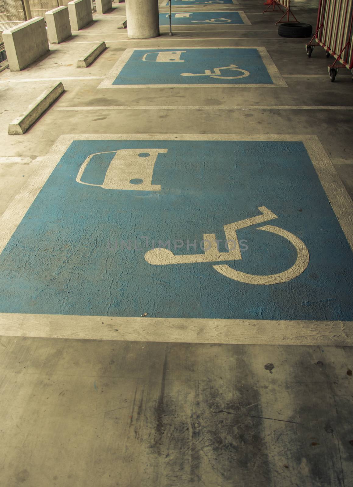 symbo cripplel Indoor disabled parking, vintage
color tone