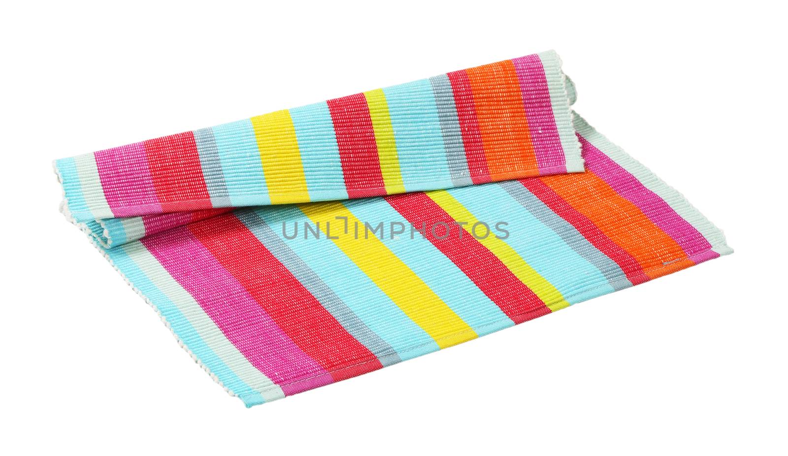 Colorful striped ribbed woven cotton place mat isolated on white
