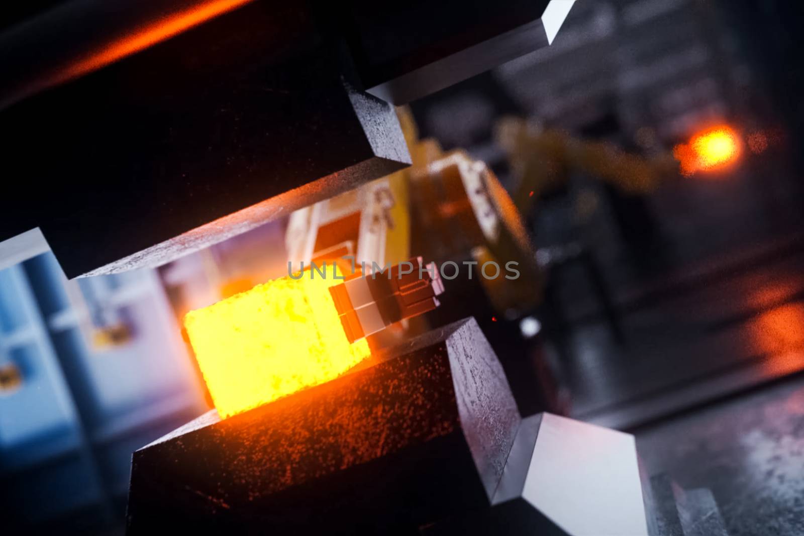 Hot metal billet under the press. by nyrok