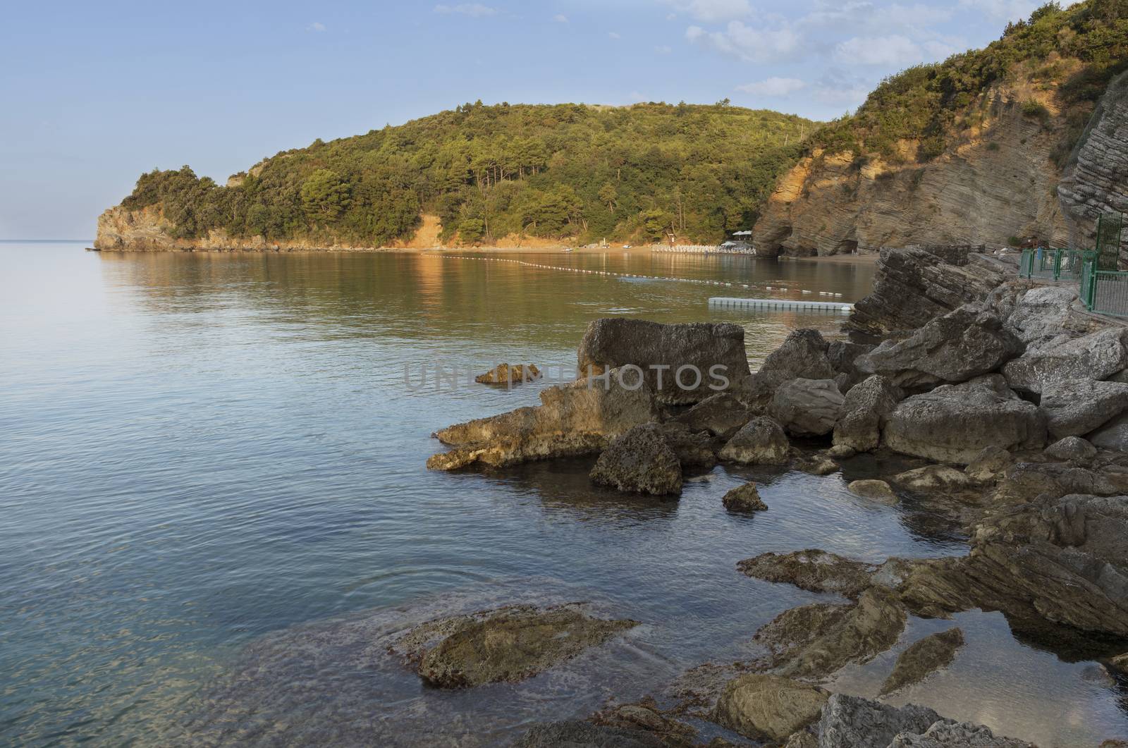 View of Mogren Bay on the Adriatic Sea, Budva, Montenegro.