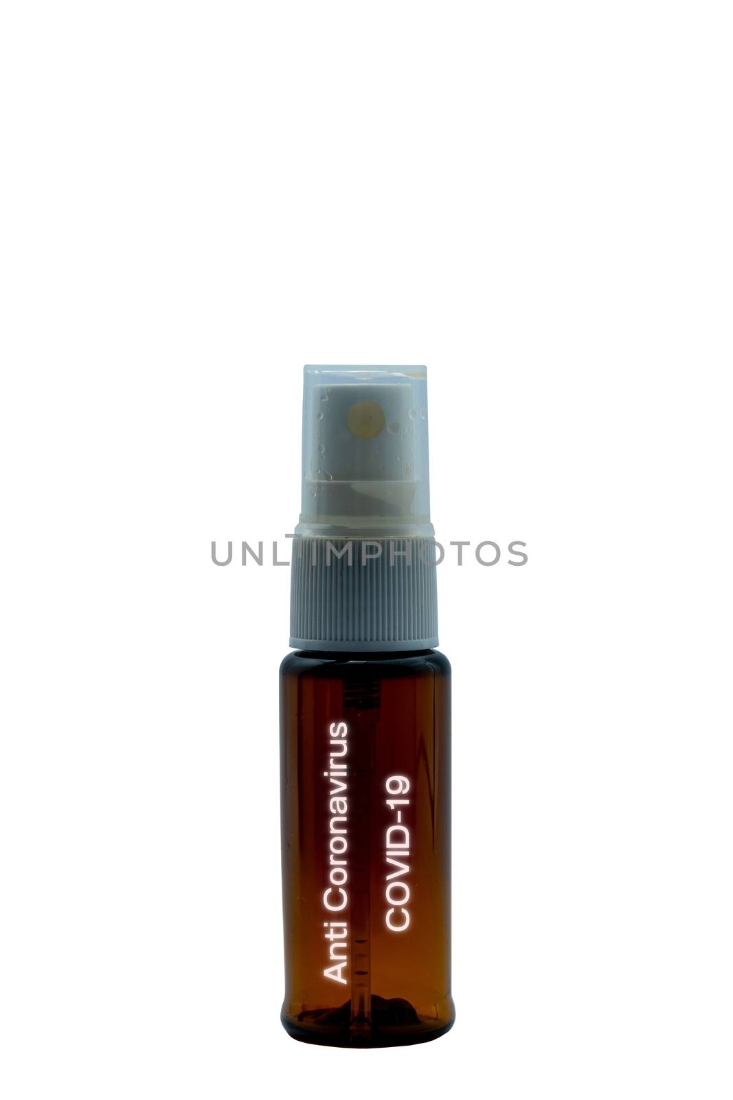 A Spray bottle of anti Coronavirus(Covid-19) isolated on white background.