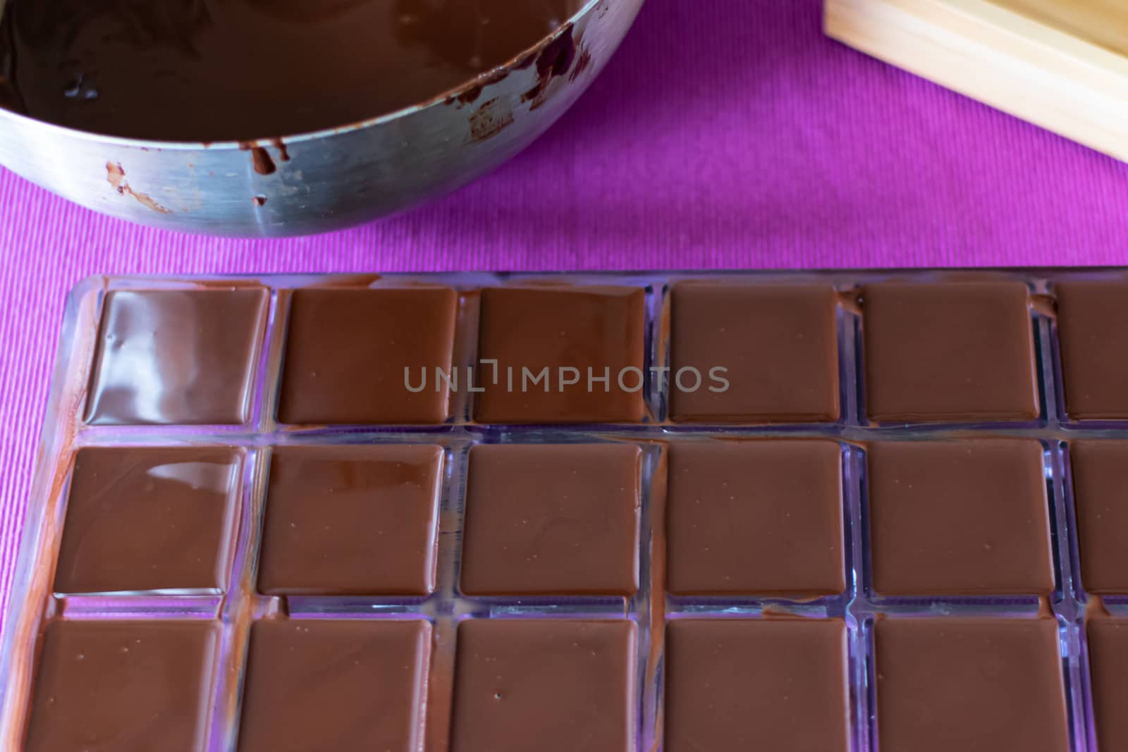 The molds are filled with liquid chocolate mass. by bonilook