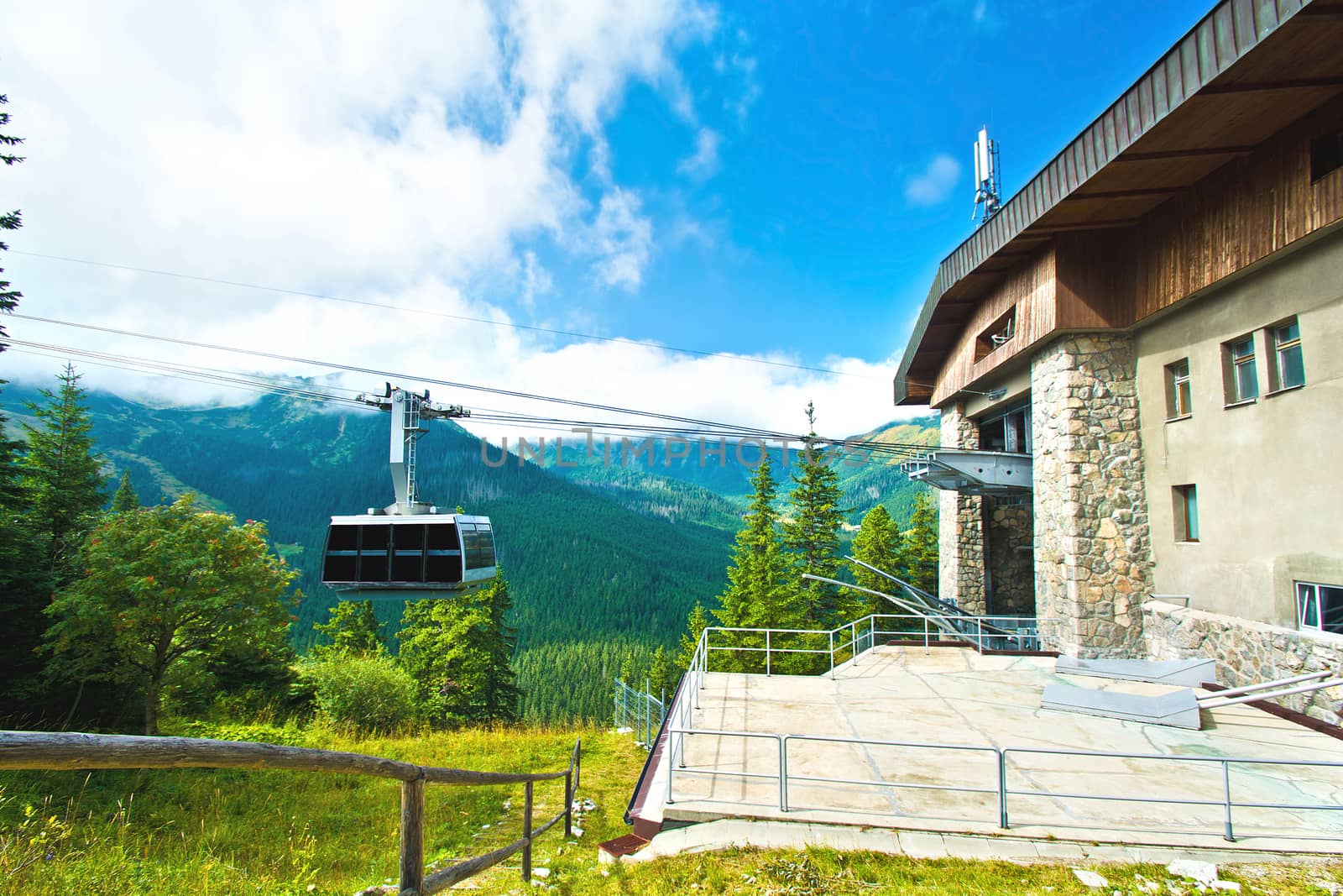 Gondola cable car in mountains. by satariel