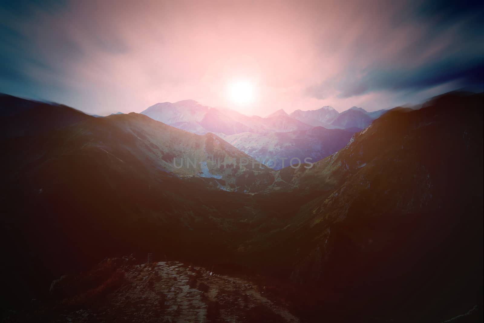 Dark abstract mountains landscape. Nature conceptual image.