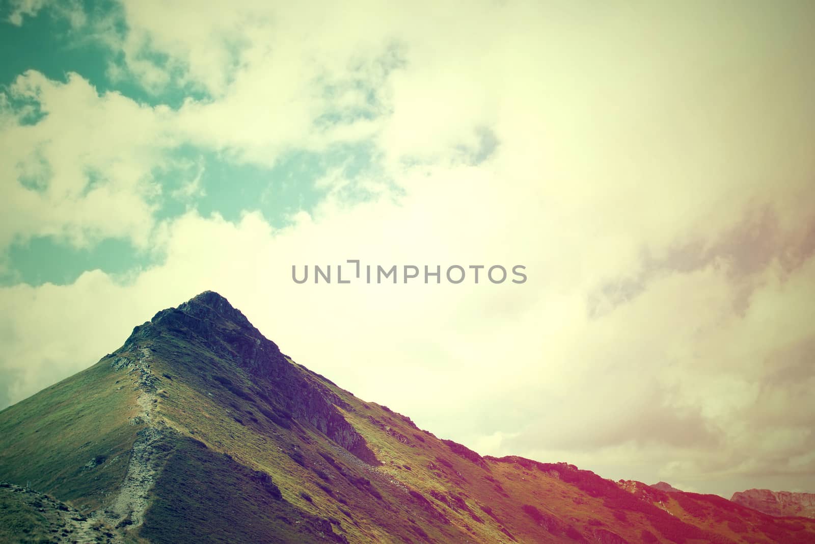 Nature mountains landscape. Nature conceptual image. Instagram vintage picture.