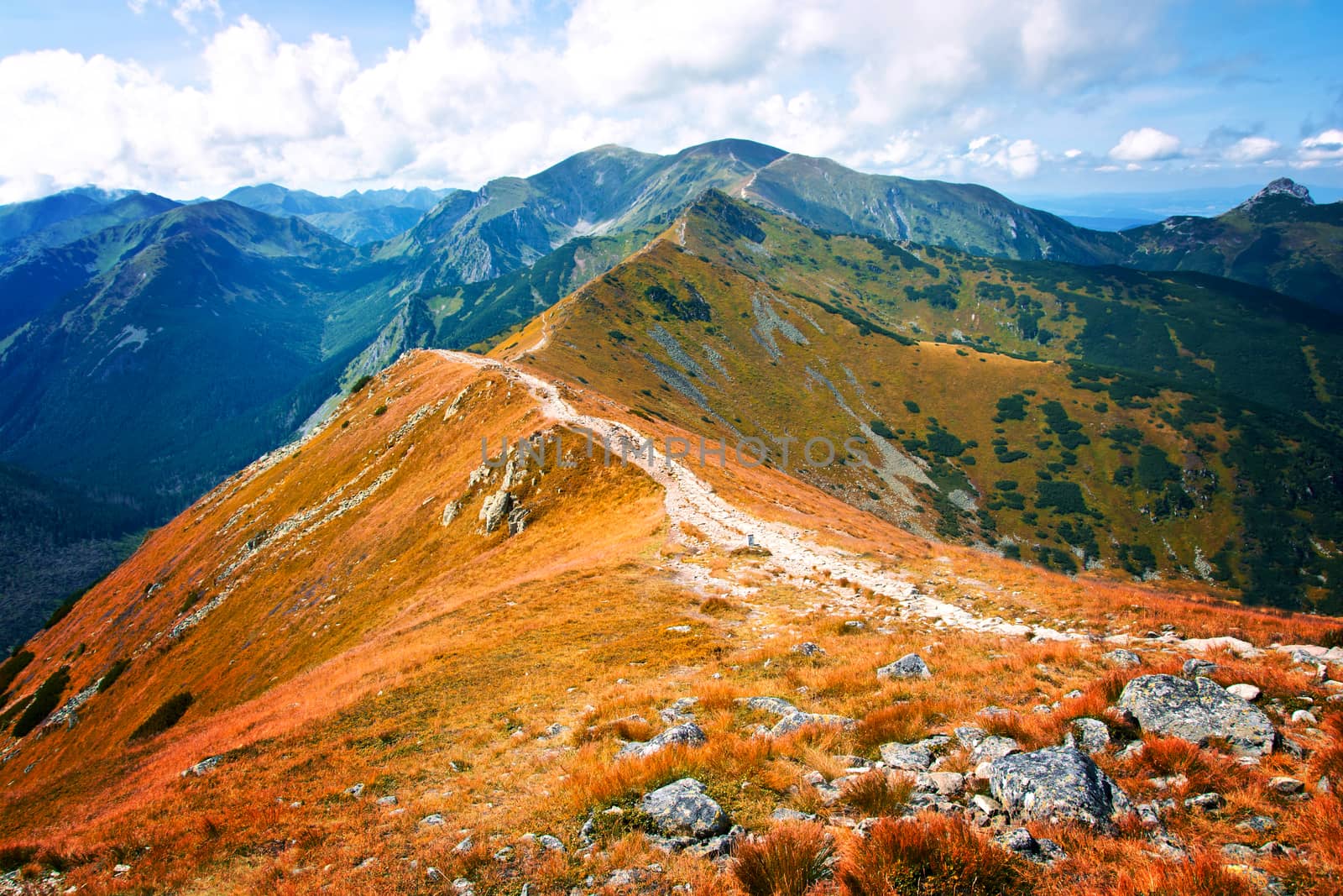 Czerwone Wierchy in Tatry Mountains, Carpathia. Fantasy and colorfull nature landscape. Nature conceptual image.