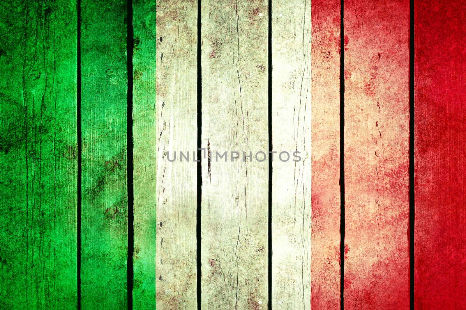 Italy wooden grunge flag. Italy flag painted on the old wooden planks. Vintage retro picture from my collection of flags.