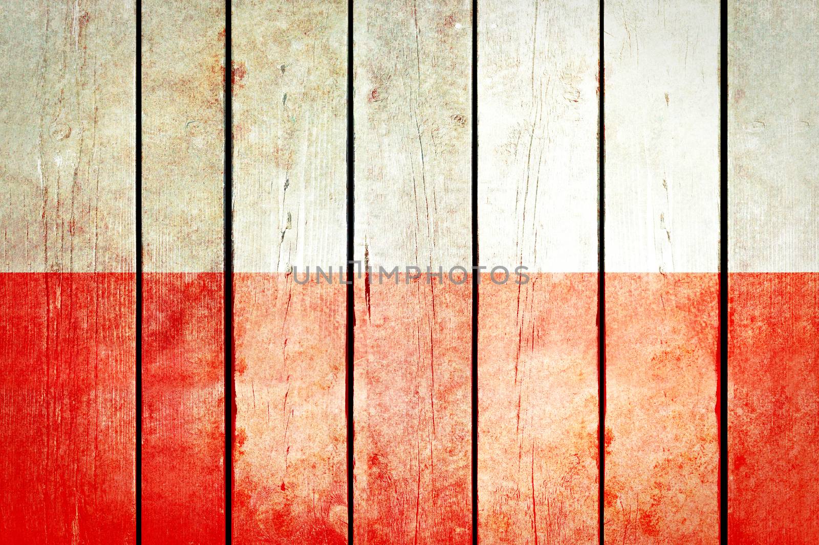 Poland wooden grunge flag. Poland flag painted on the old wooden planks. Vintage retro picture from my collection of flags.