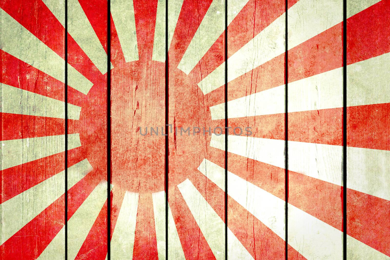 Imperial Japan wooden grunge flag. Imperial Japan flag painted on the old wooden planks. Vintage retro picture from my collection of flags.