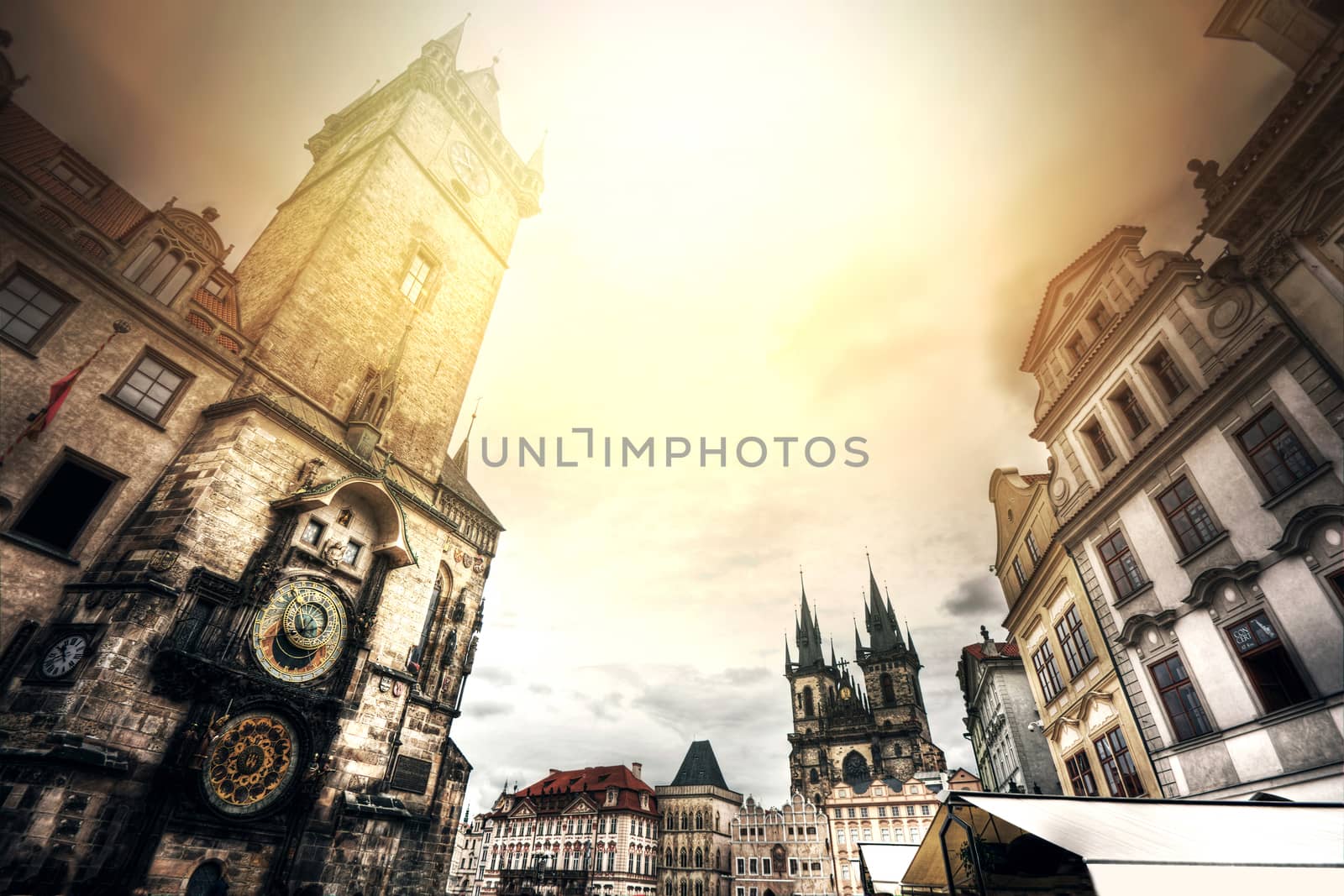 Old Town Hall with Orloj Astronomical Clock in Prague. Monuments of Prague.