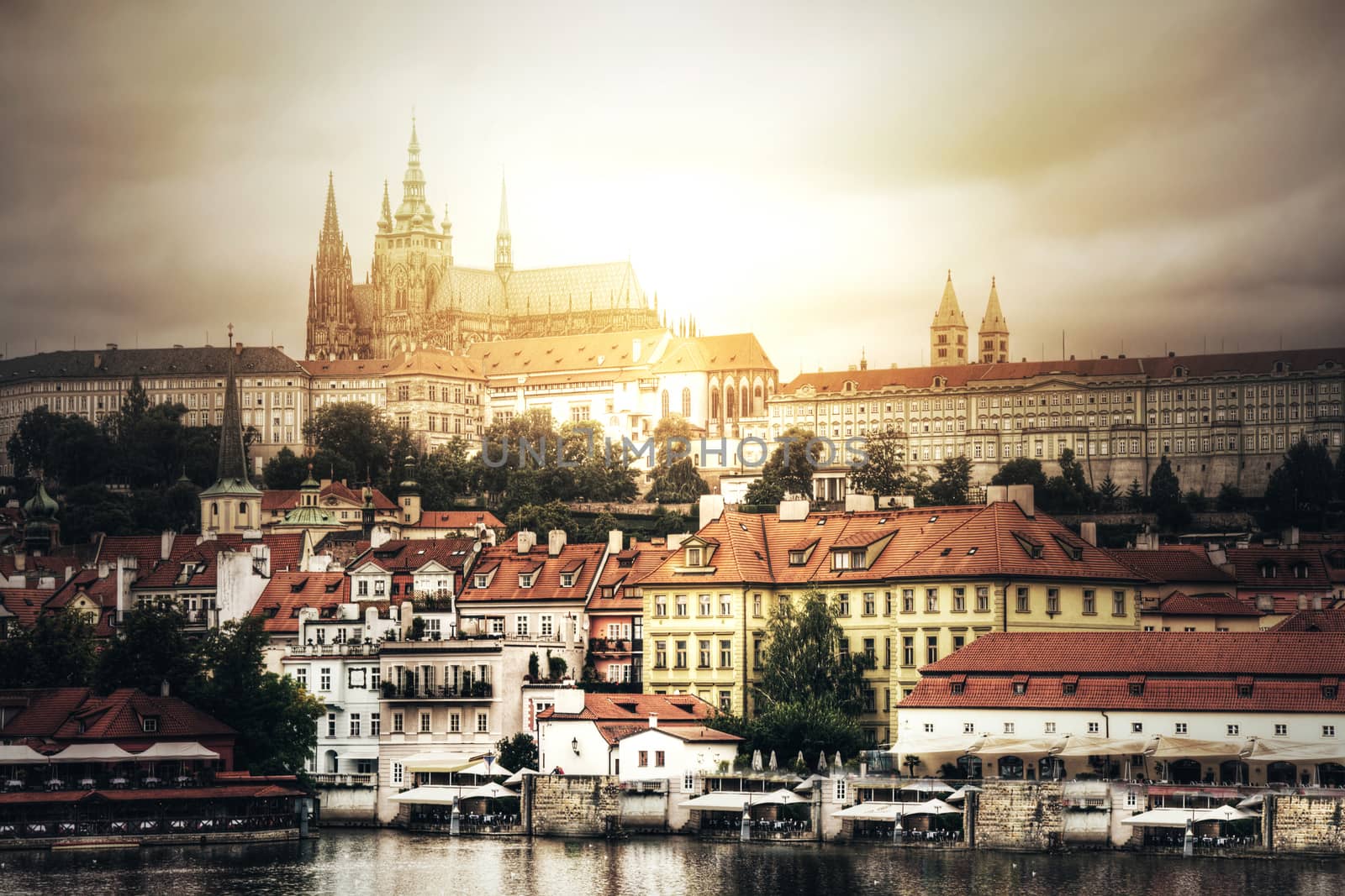 Prague. View of Hradcany with St. Vitus Cathedral and Castle of Prague.