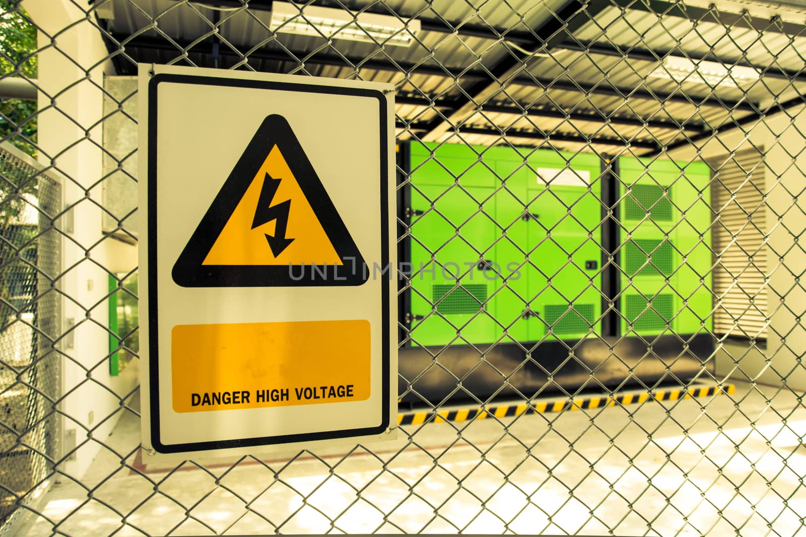 Electric power station in metal fence