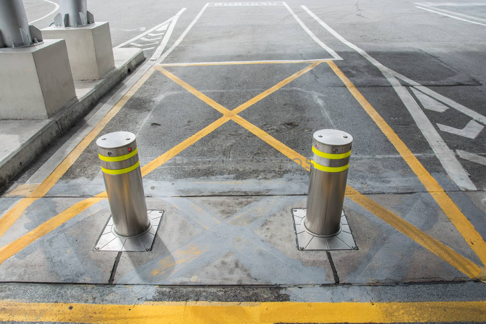 bollards with Security at the gate