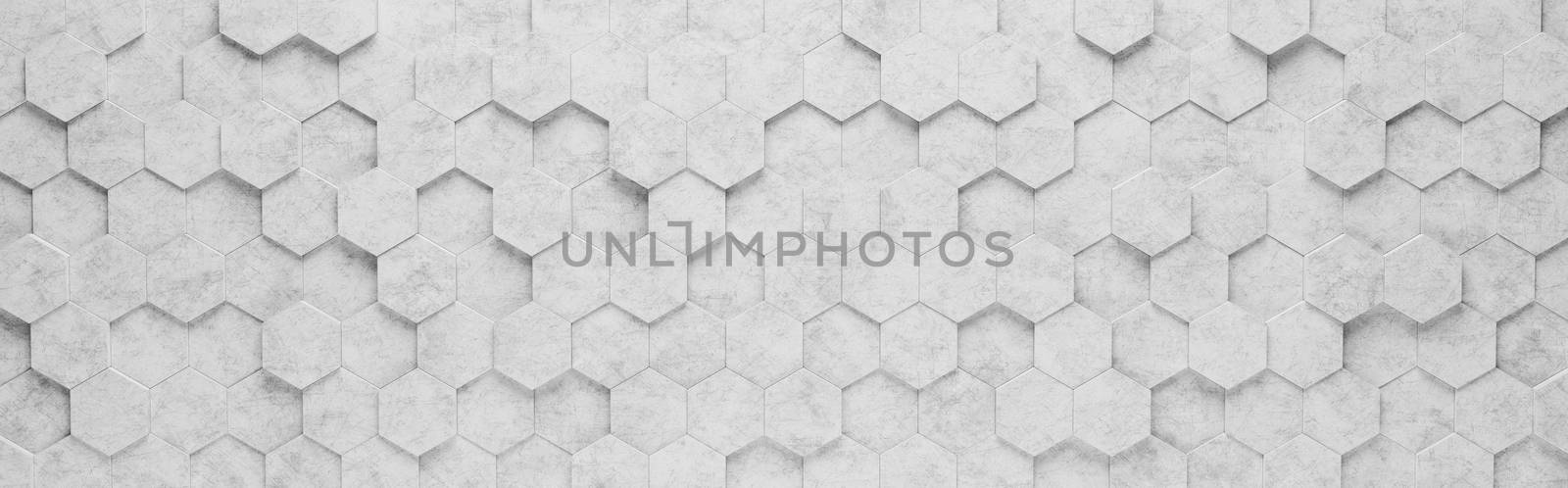 Wall of Gray Hexagon Tiles Arranged in Random Height 3D Background Illustration
