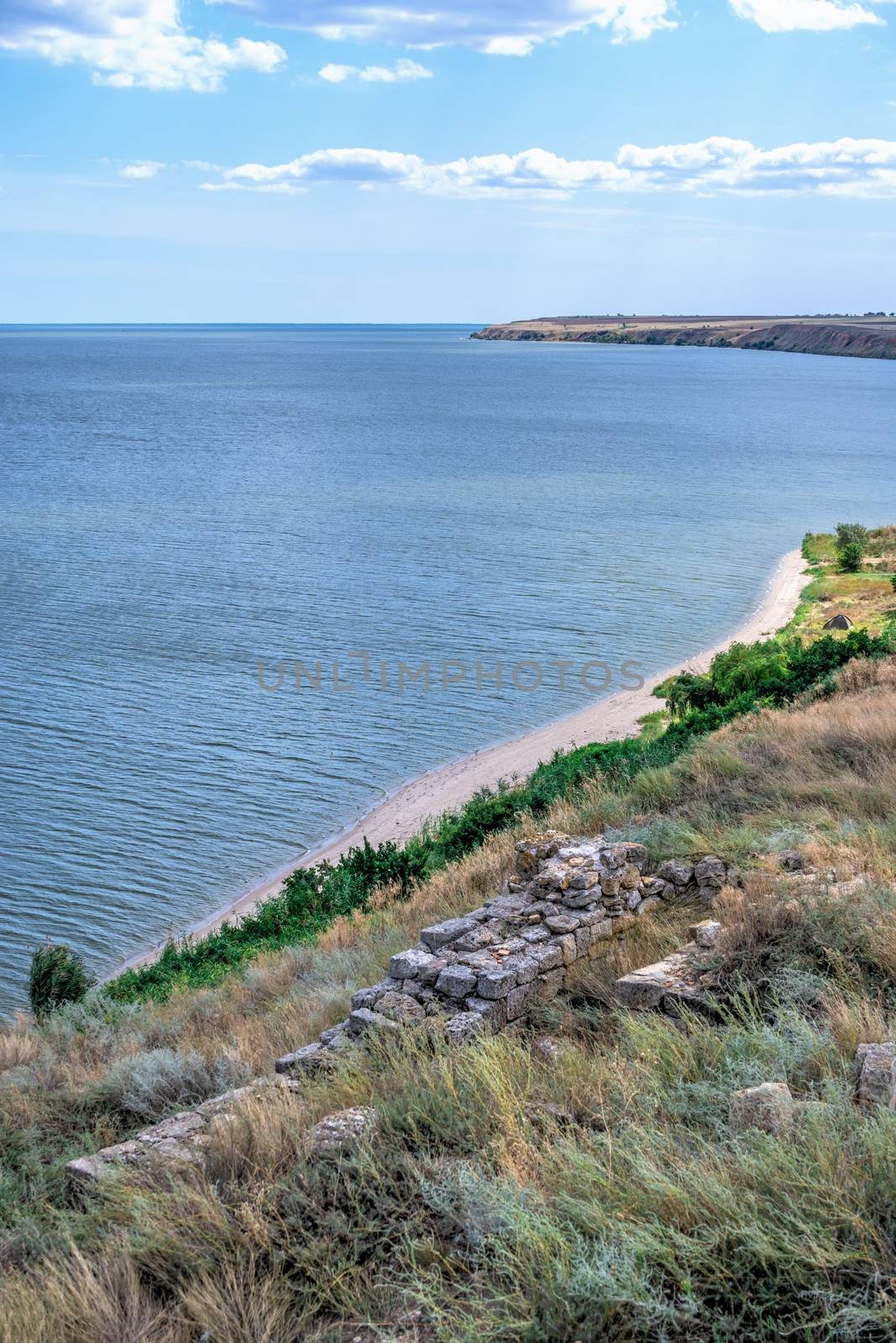 Parutino, Ukraine 08.17.2019. Ancient greek colony Olbia on the banks of the Southern Bug River in Ukraine on a cloudy summer day.