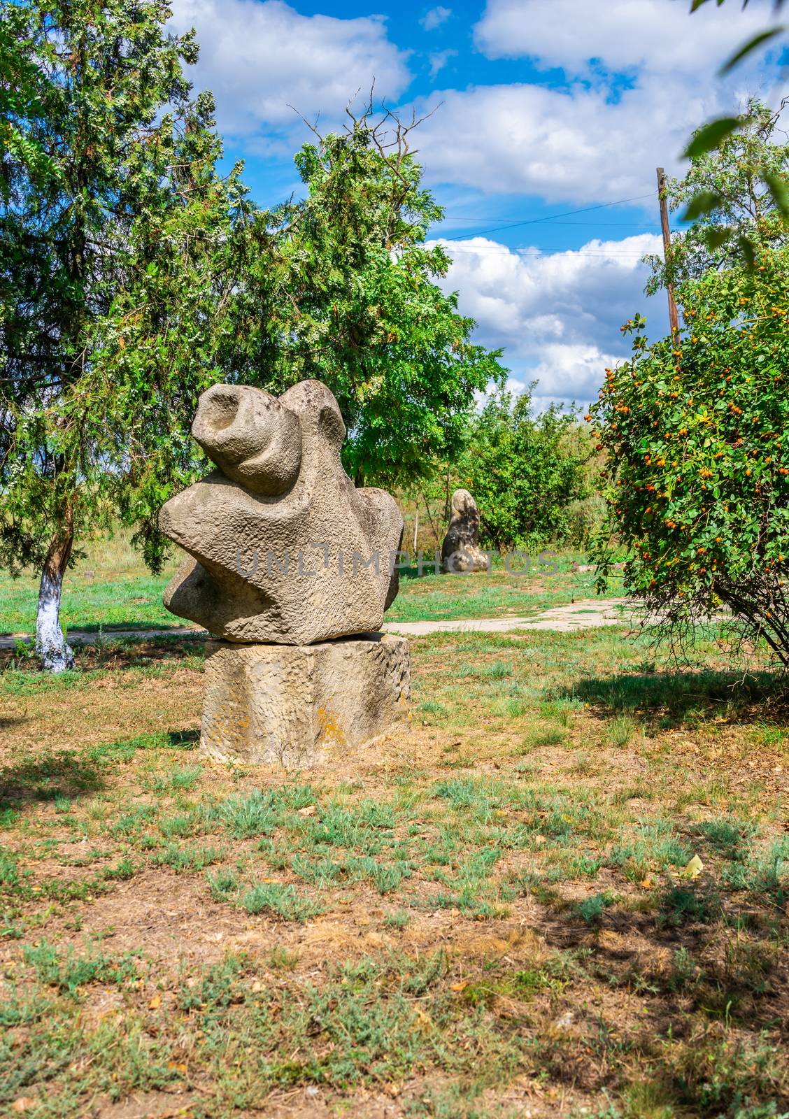 Parutino, Ukraine 08.17.2019. Ancient greek colony Olbia on the banks of the Southern Bug River in Ukraine on a cloudy summer day.