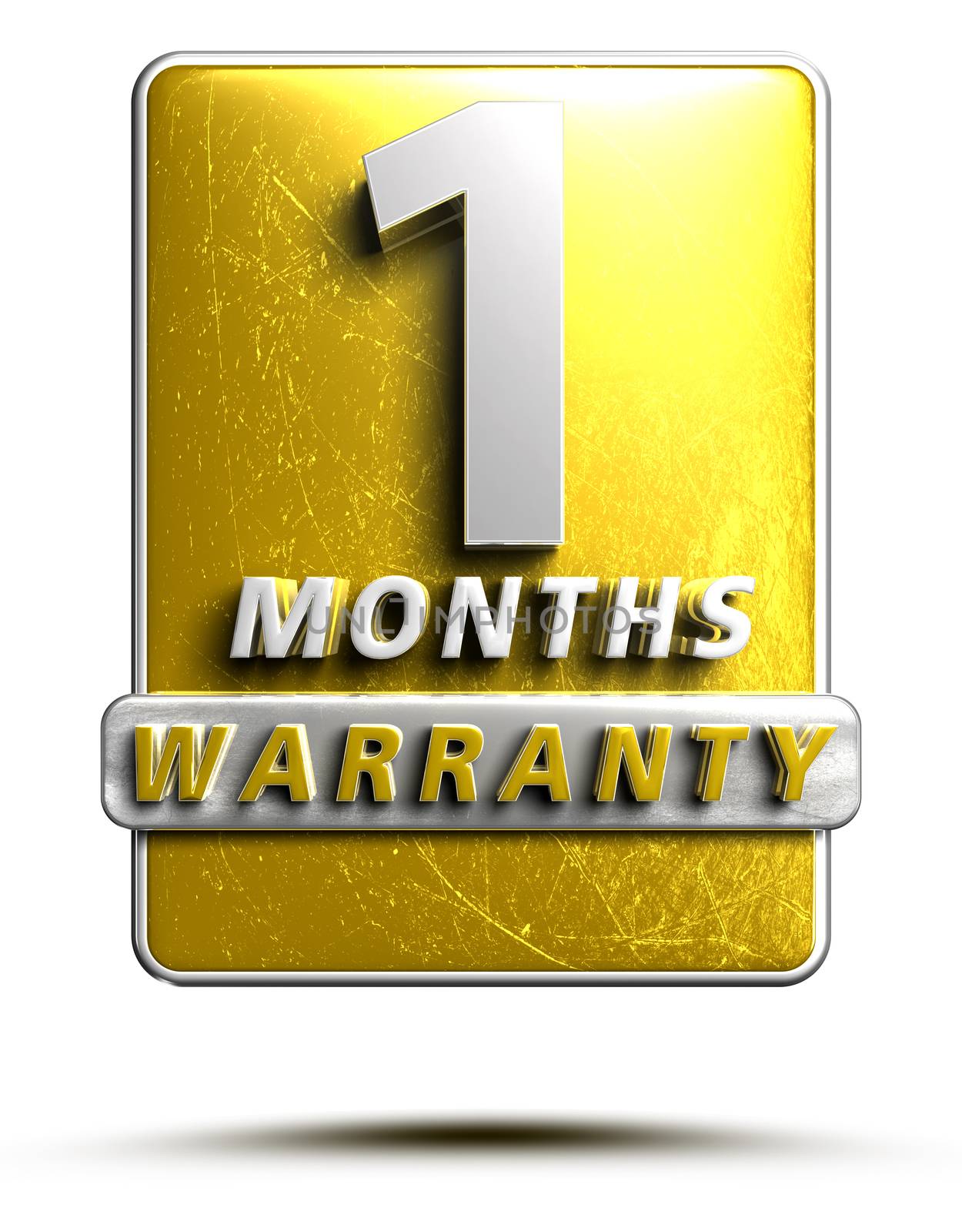 Warranty label 3D illustration 1 months Gold Color Numbers in stainless steel Isolated on a white background. (With Clipping Path).