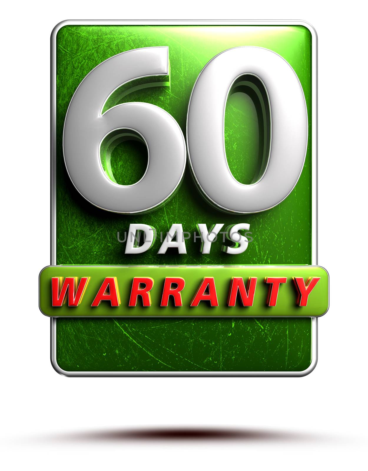 Warranty label 3D illustration 60 days green Color Numbers in stainless steel Isolated on a white background. (With Clipping Path).