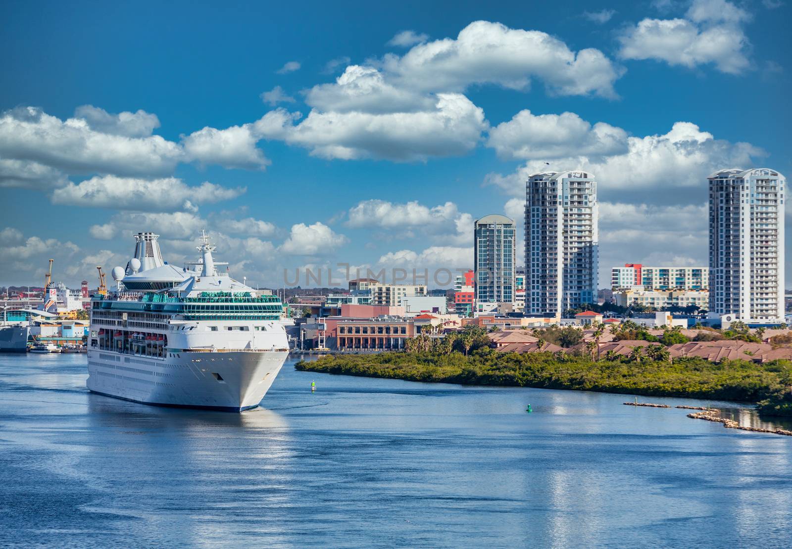 Cruise Ship in Channel Near Tampa leaving port
