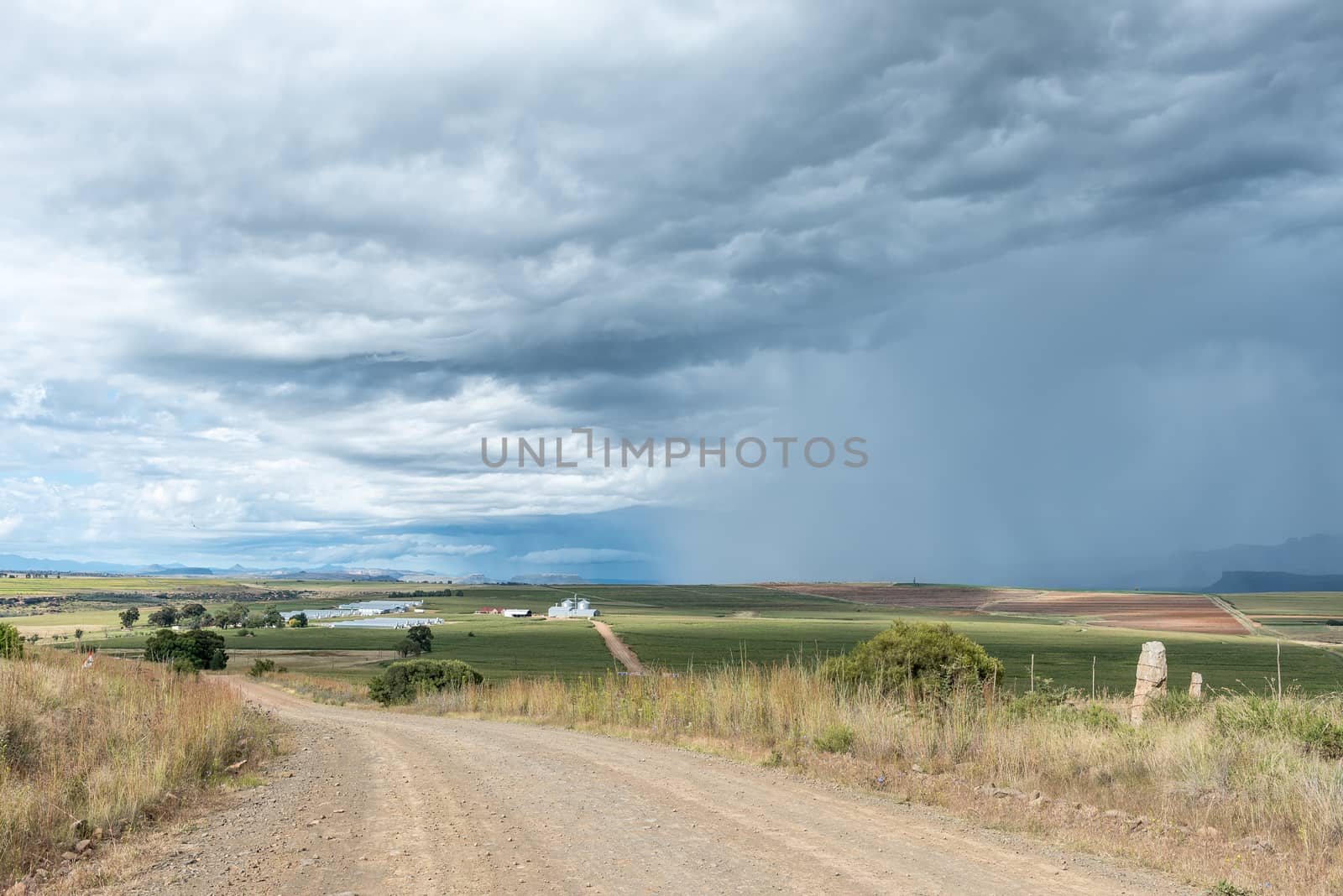 Gravel road, Bloukruin Manitoba farm and thunderstorm near Fouri by dpreezg