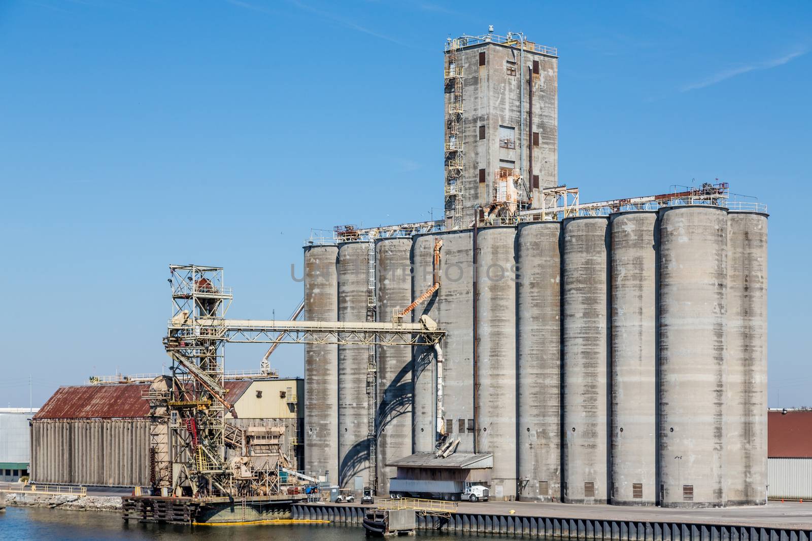 Grain silos in harbor near Tampa, Florida