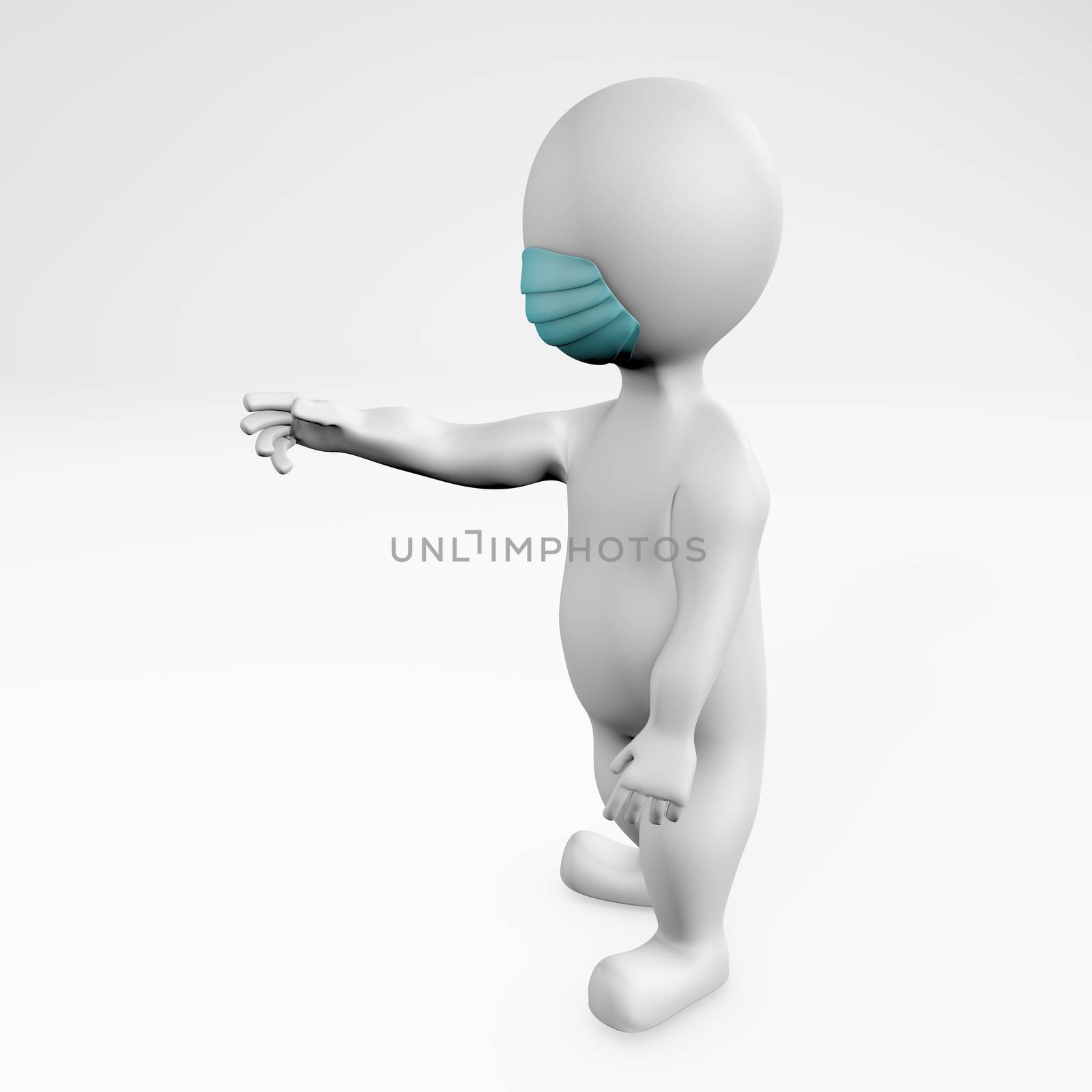 fatty man in quarantine wearing a medical mask reaching out 3d rendering