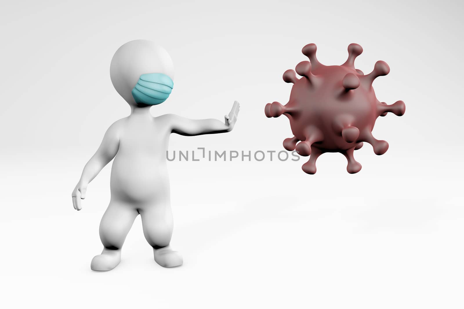 fatty man in quarantine wearing a medical mask stopping the coronavirus disease 3d rendering