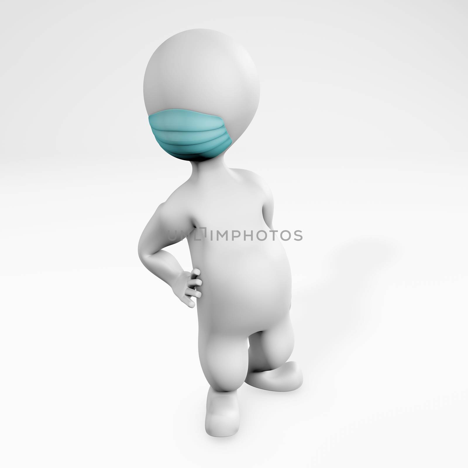 fatty man in quarantine with a mask being confident posing 3d rendering