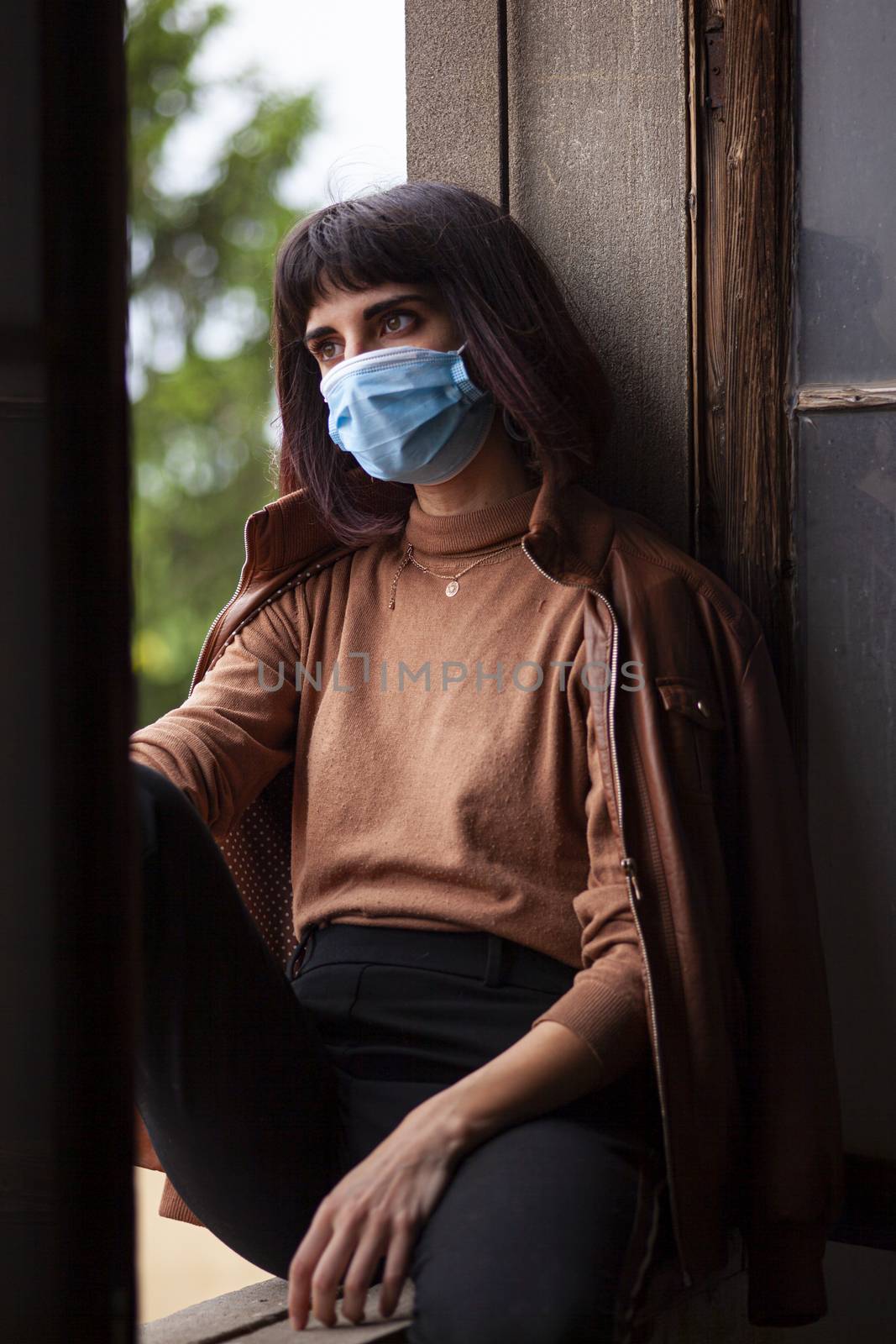 Girl with medical mask at window 12 by pippocarlot