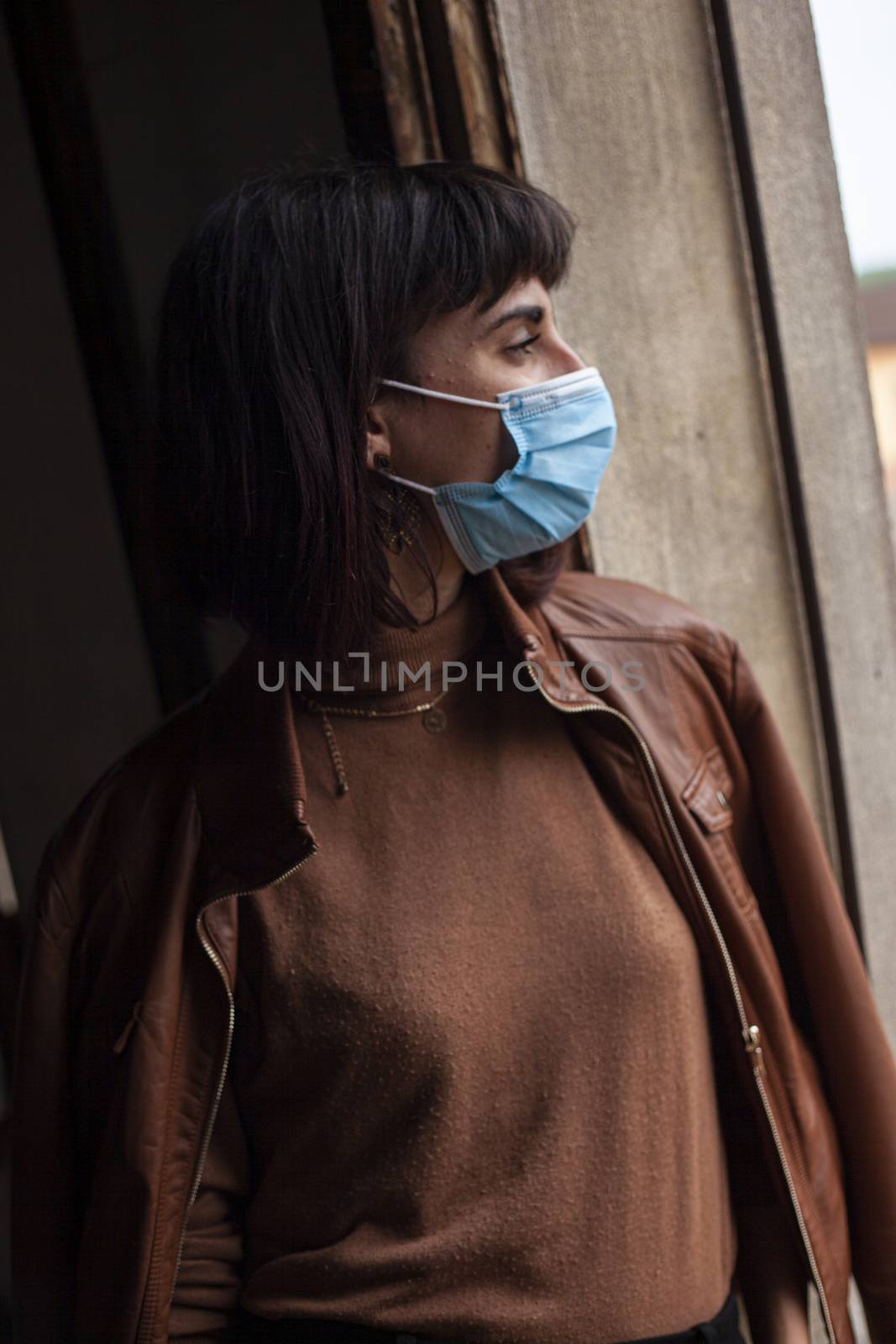 Girl with medical mask at window 14 by pippocarlot