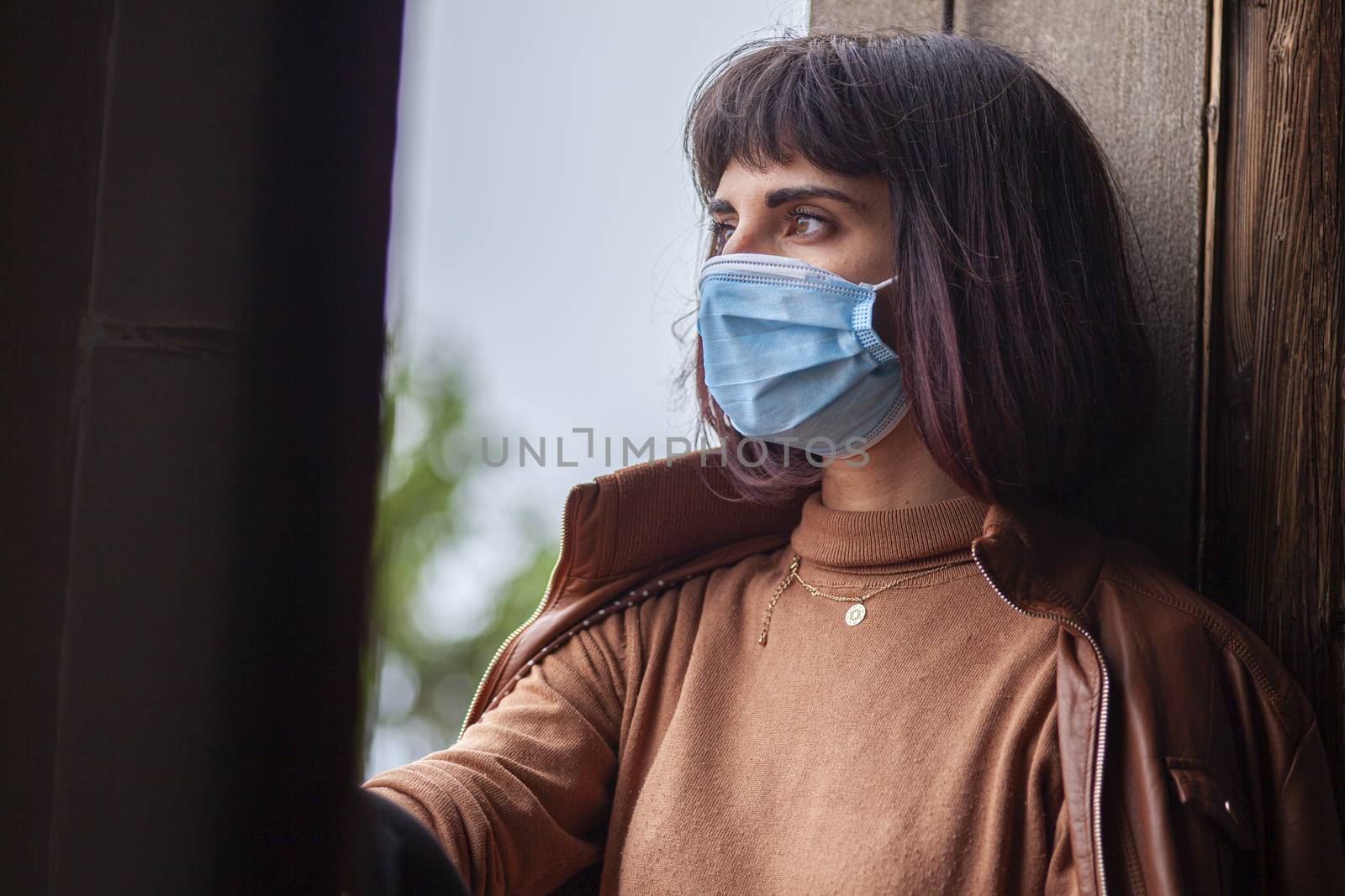 Girl with medical mask at window 9 by pippocarlot