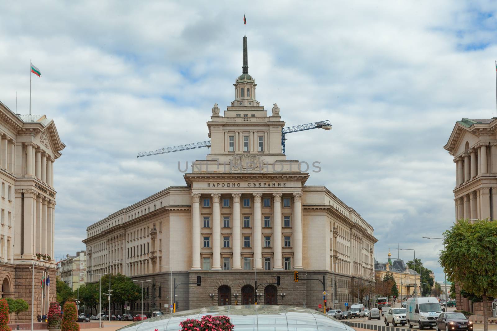 Sofia, Bulgaria - 9 October 2017: Office of the National Assembly, view from Independence square