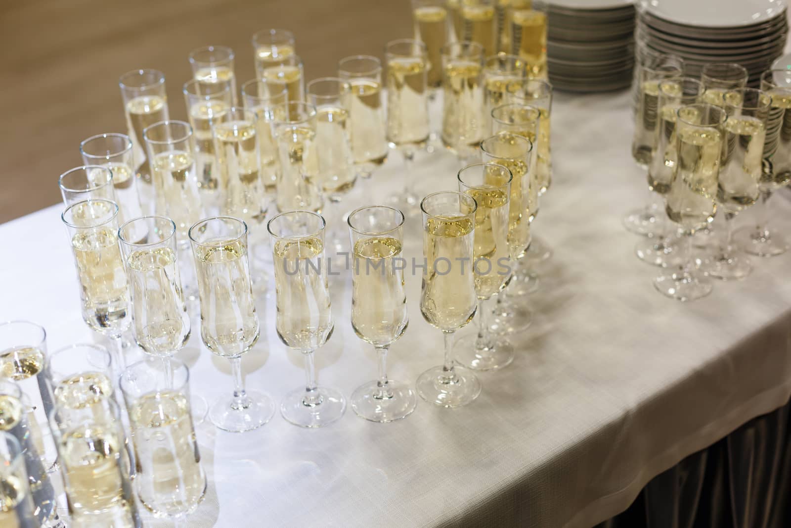 A table with wine glasses. High quality photo