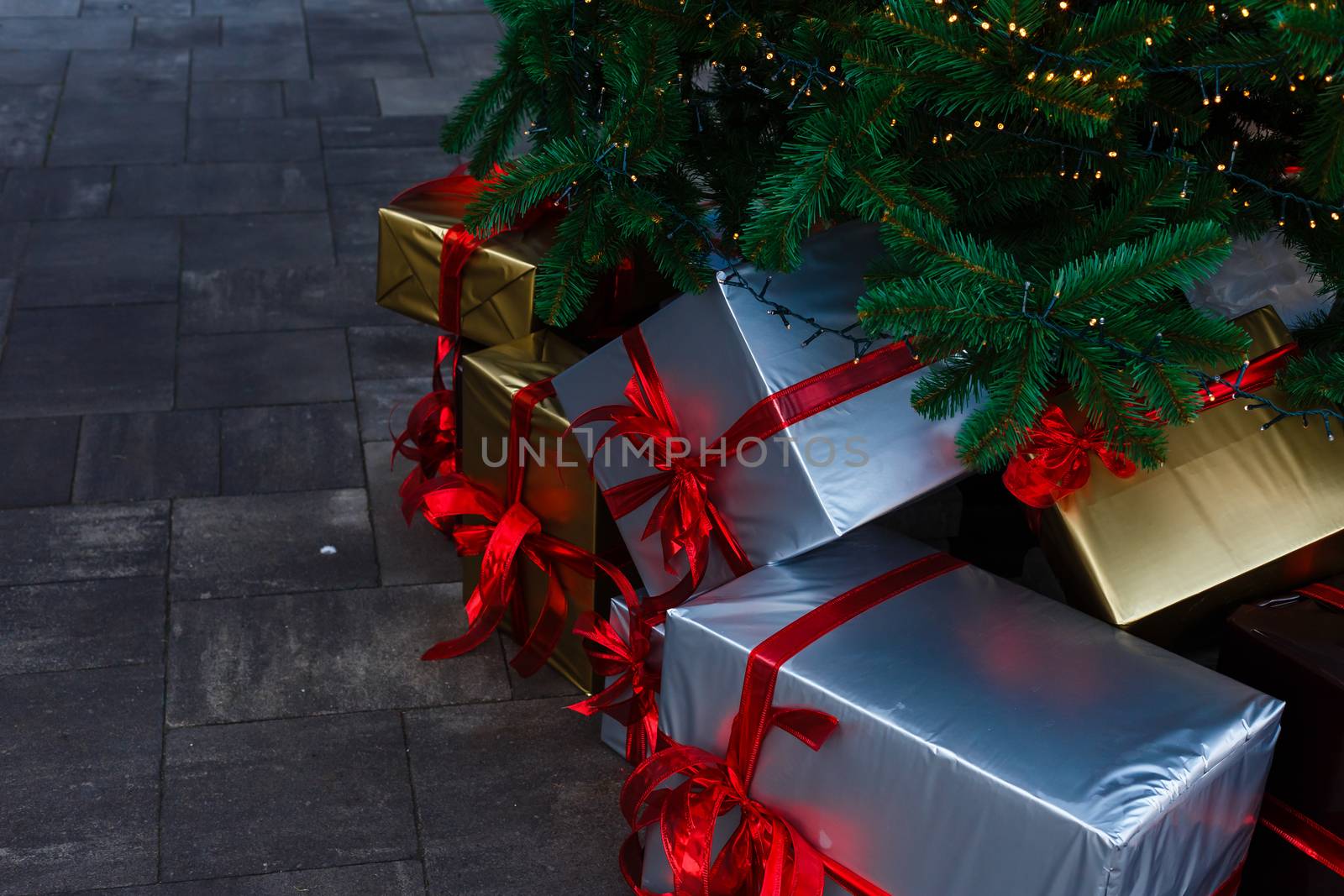 A christmas tree in a room. High quality photo