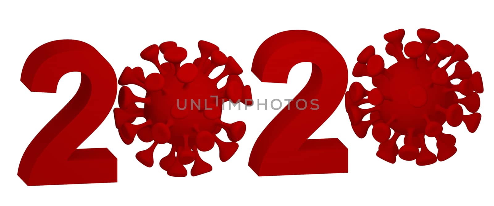 3d illustration of 2020 written by coronavirus instead of zero