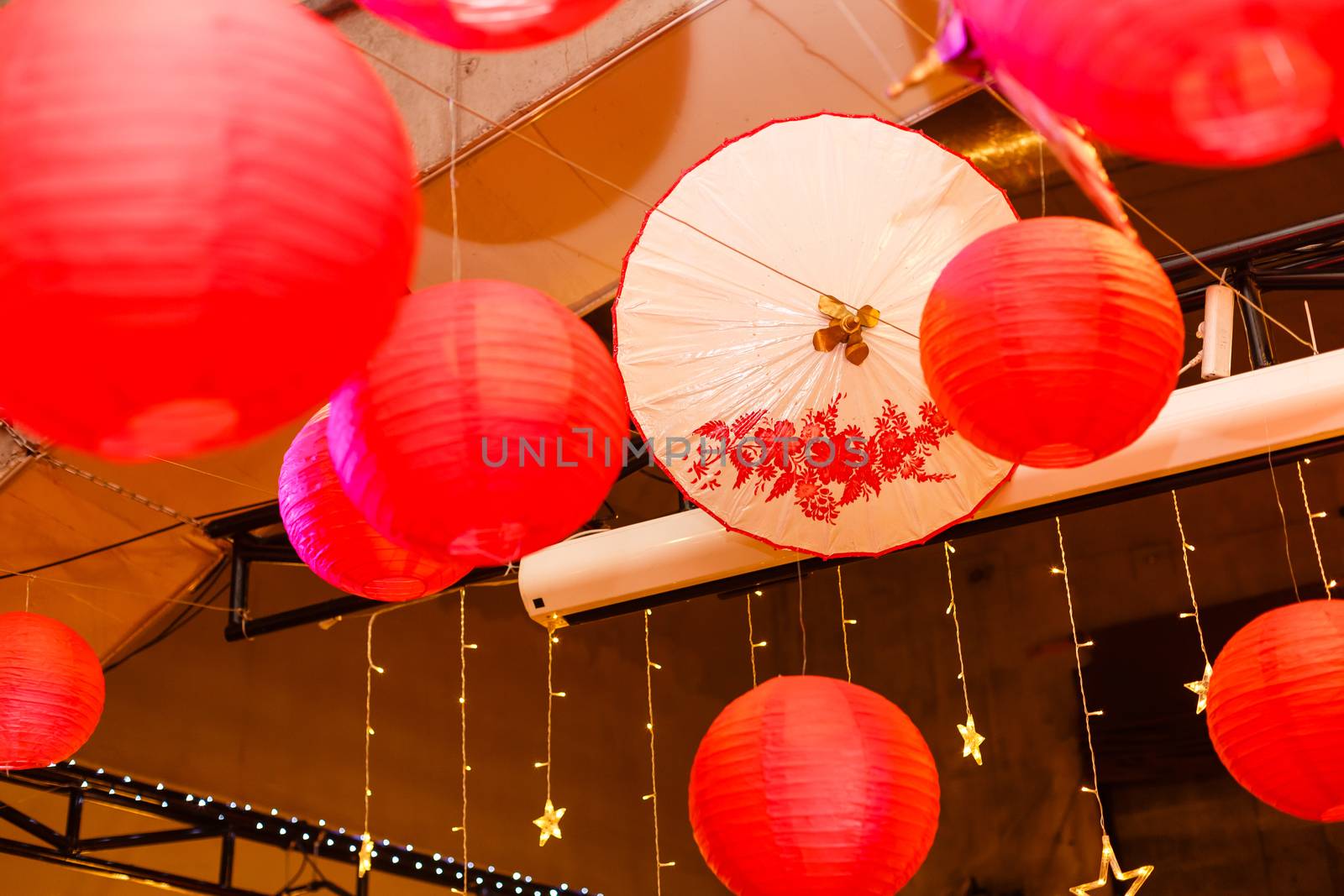 A red and white umbrella. High quality photo