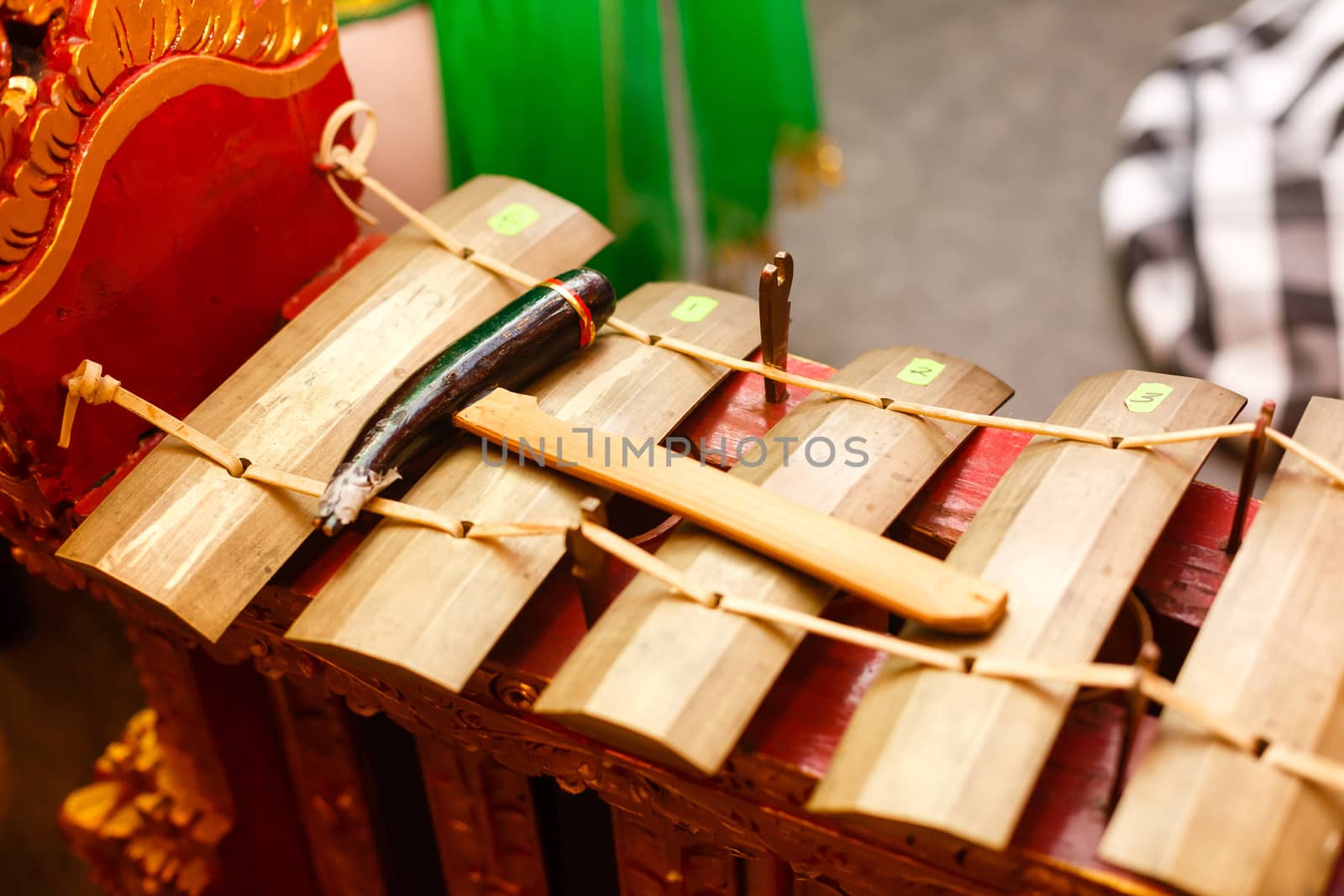 A guitar on a wooden table. High quality photo