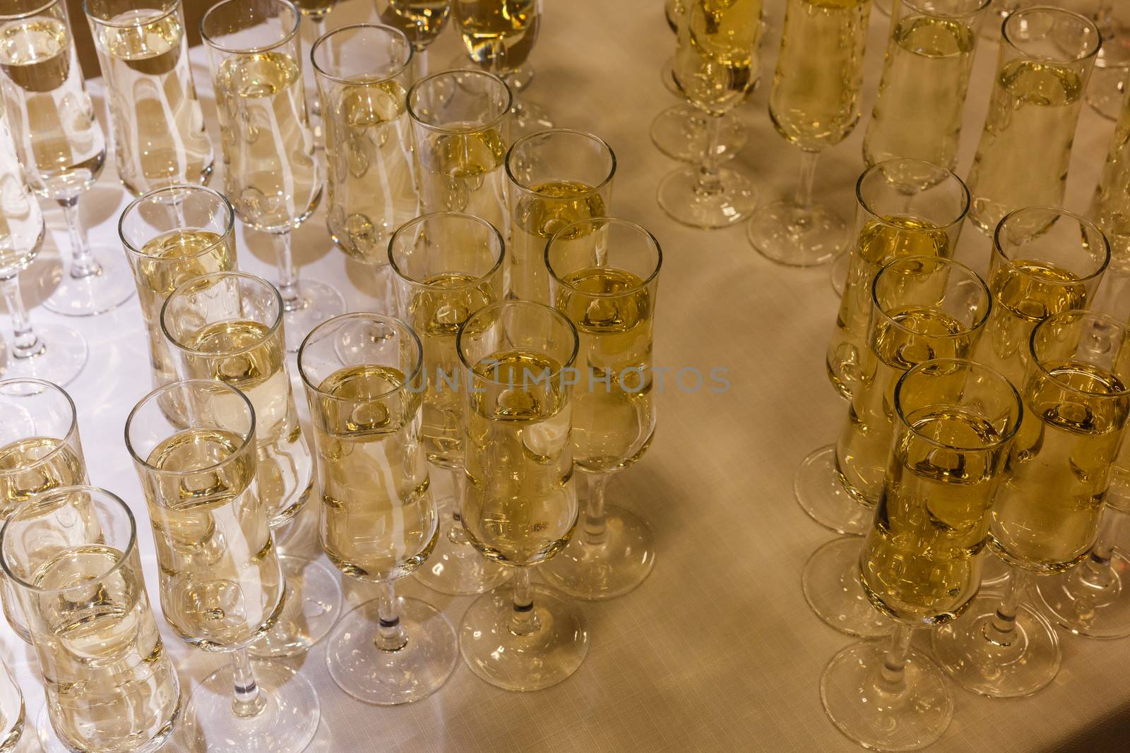 A group of empty glasses on a table. High quality photo