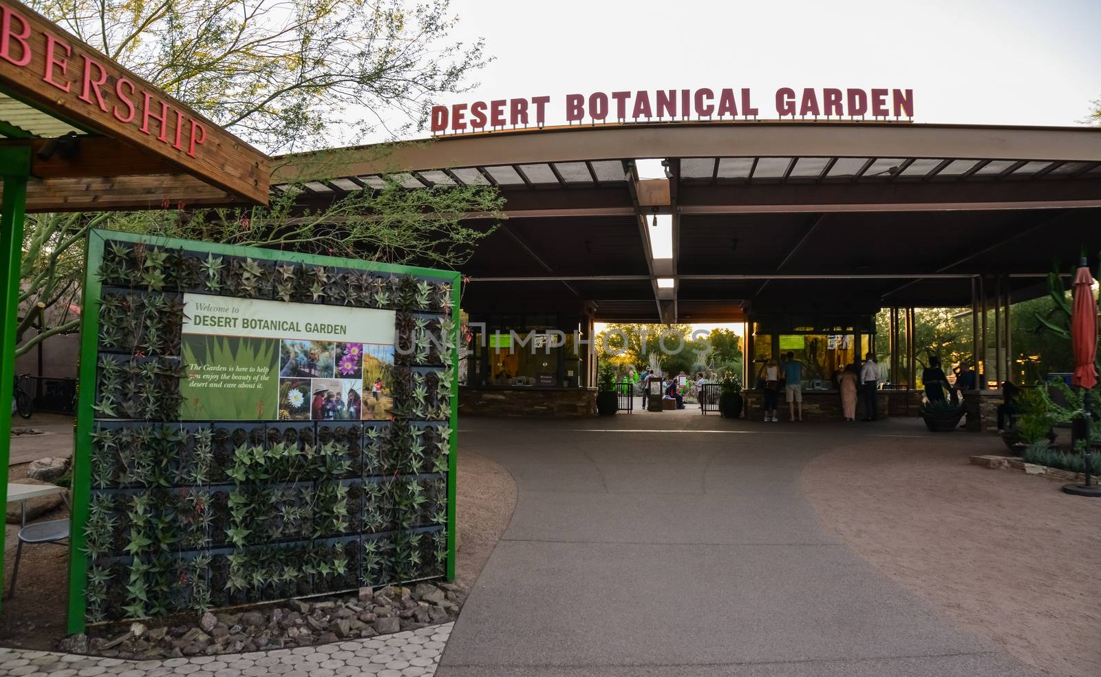 USA, PHOENIX, ARIZONA- NOVEMBER 17, 2019:  General view of the entrance to the Phoenix Botanical Garden, Arizona, USA