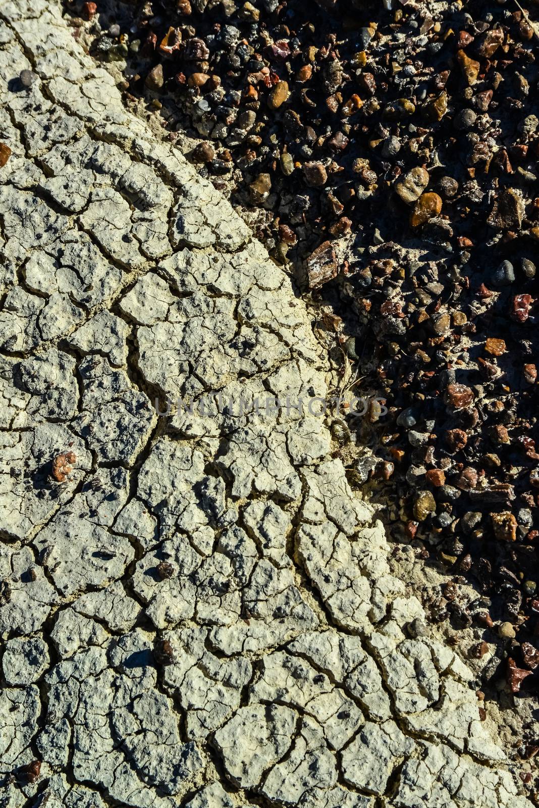 Close-up, dry cracked clay, cracks on the ground. Petrified Forest National Park, Arizona