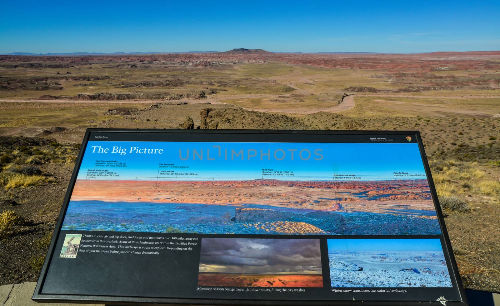 USA, PHENIX, ARIZONA- NOVEMBER 18, 2019:  land forms and mountains, overlook, colorful landscape. Petrifed forest national Wilderness Area