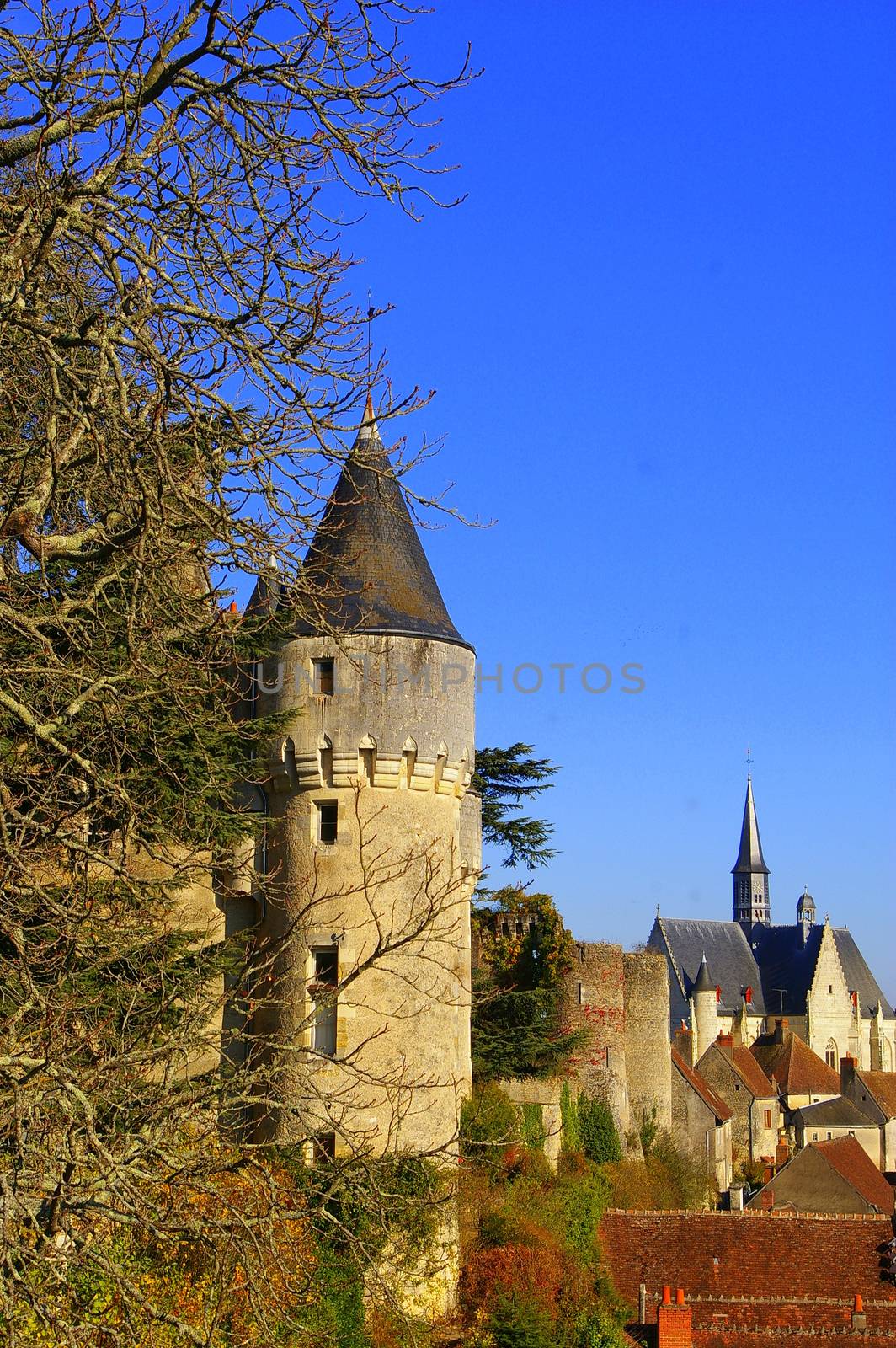 Tower of a castle in the Indre region, France by flaneur9