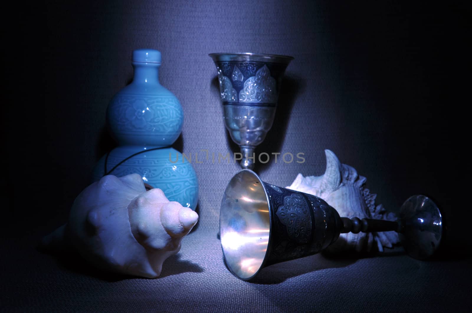 Still life with goblets and conches by vintrom