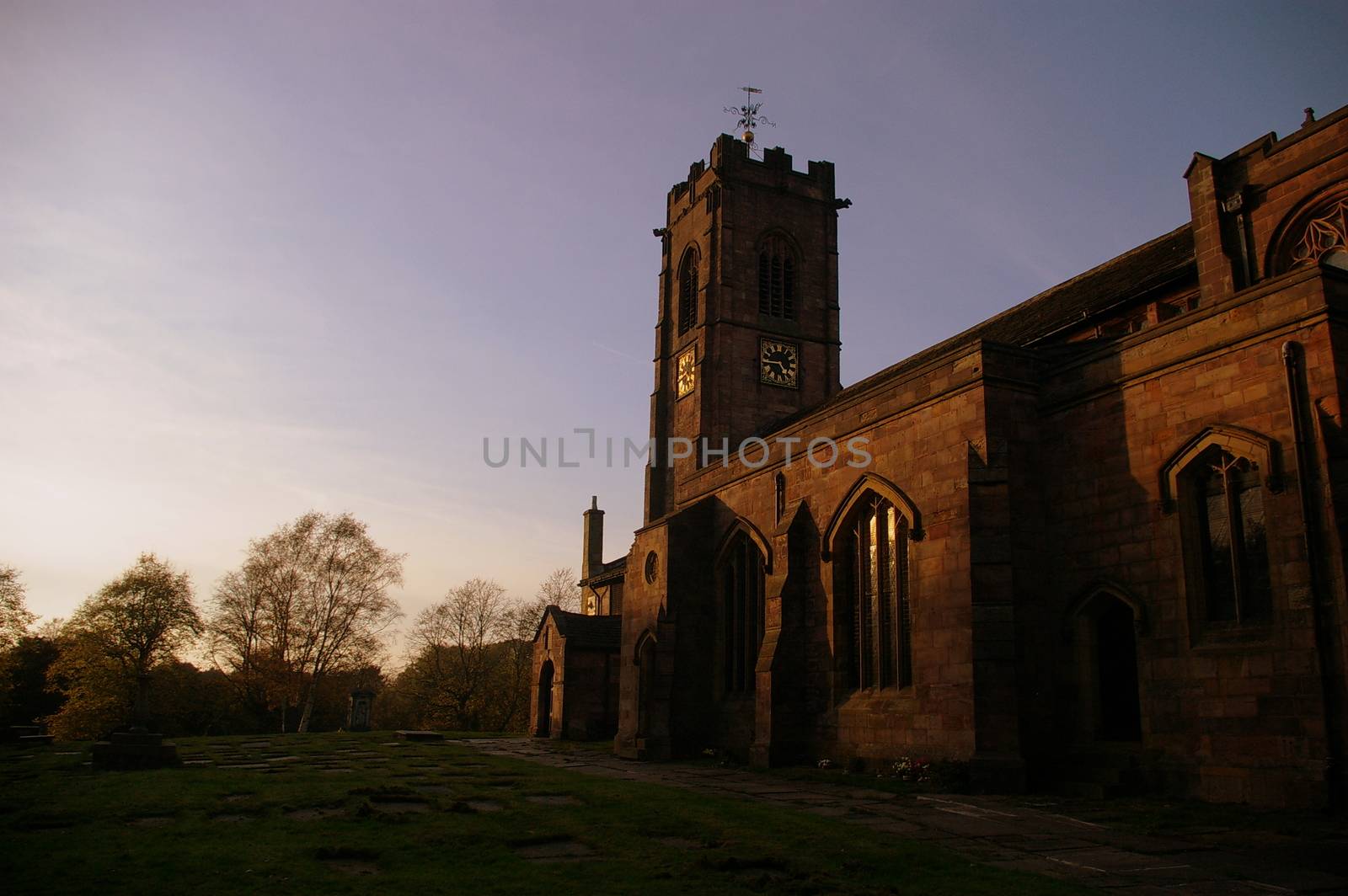St. Mary's Church and graveyard, Prestwich, Greater Manchester, UK
